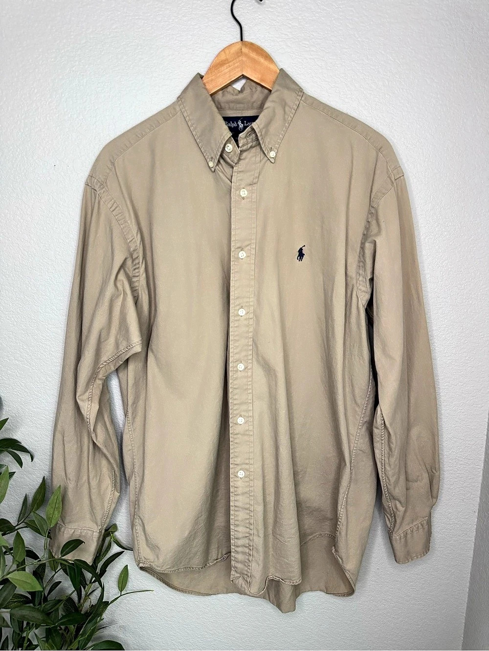 Vintage Polo Ralph Lauren Blake Shirt Mens M Khaki Cotton Oxford 90s Preppy